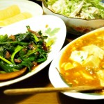【食】麻婆豆腐と水菜とササミのサラダ