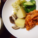 【食】蒸し野菜、ポークチャップ